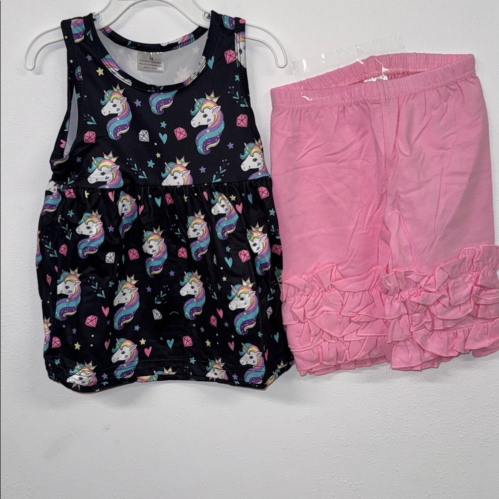 Little Girls Toddler Kids 2 pcs Unicorn tank top short pants set outfit school